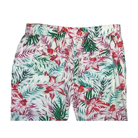 Per Se Linen Blend Floral Tropical Print Elastic Waist Casual Pants Sz Large Whi - Picture 6 of 7